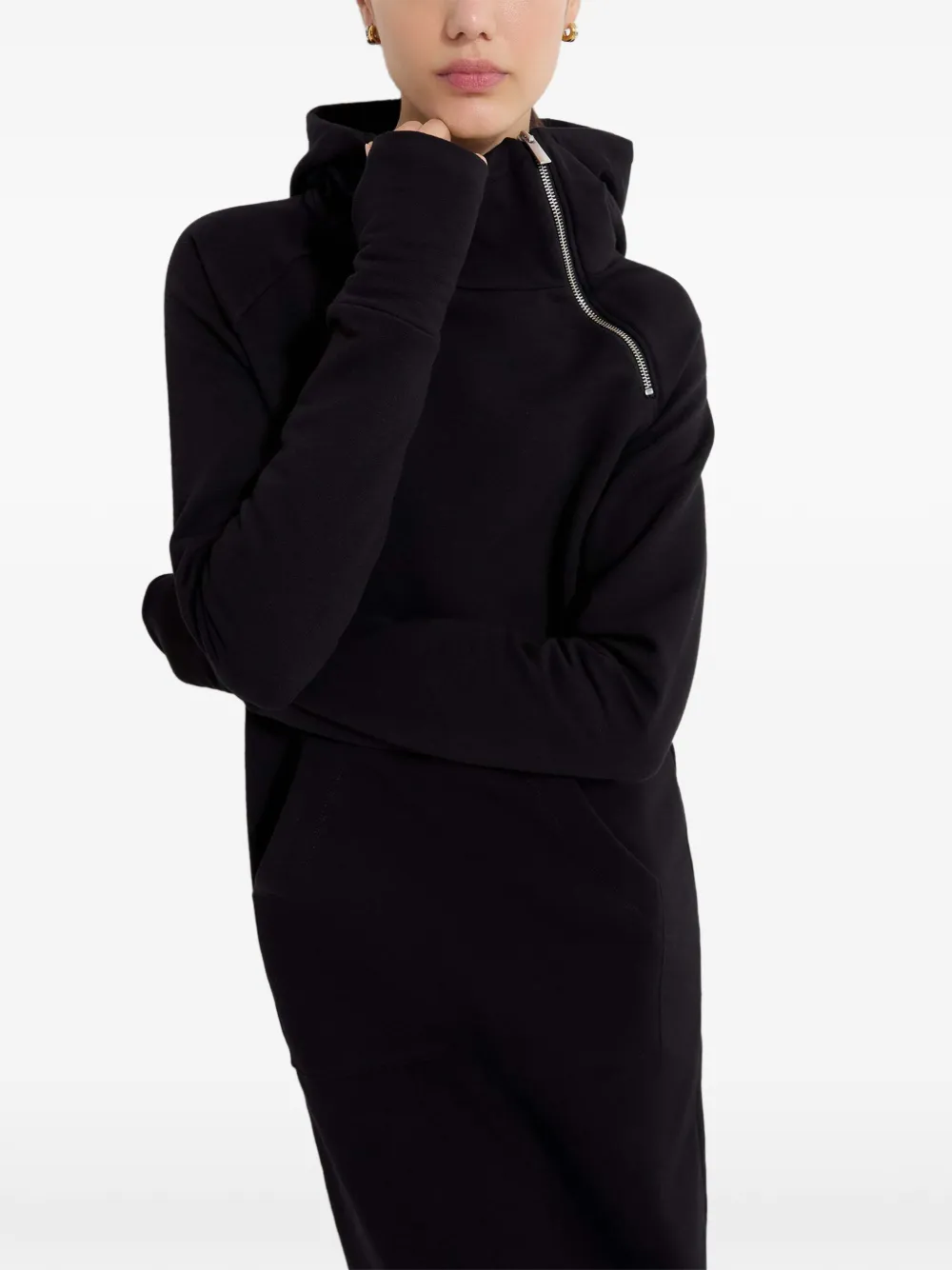 Marcella Tompkins midi-jurk met capuchon en ritsdetail Zwart