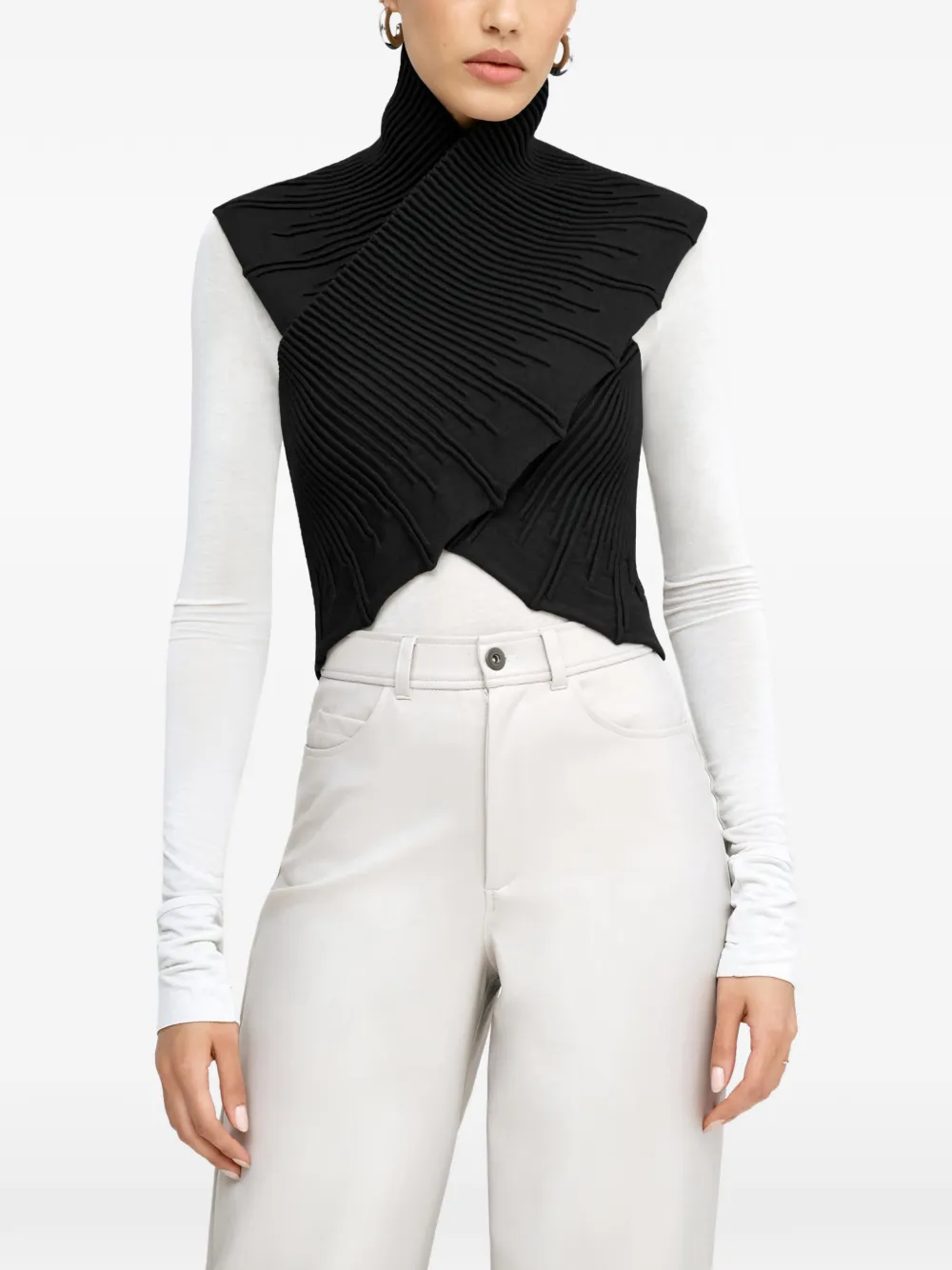 Marcella Colette geribbelde top met hoge hals Zwart