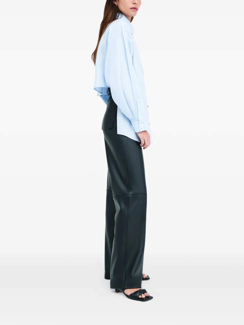  Marcella Ezra Diagonal-seams Buttoned-cuffs Top - Blue 