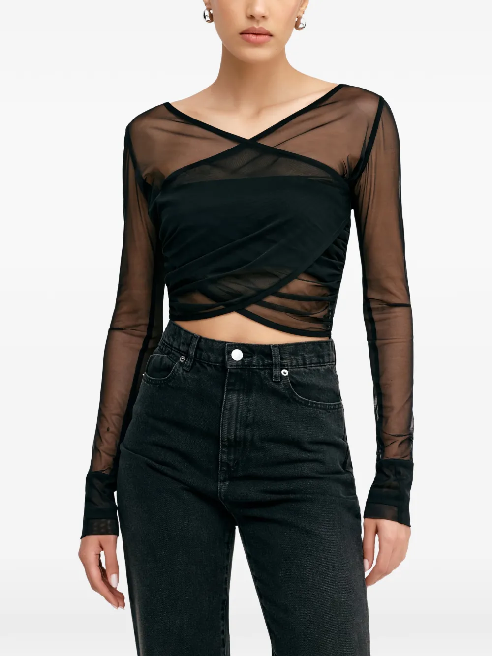 Marcella Britney mesh-piping top | Black | Image 1
