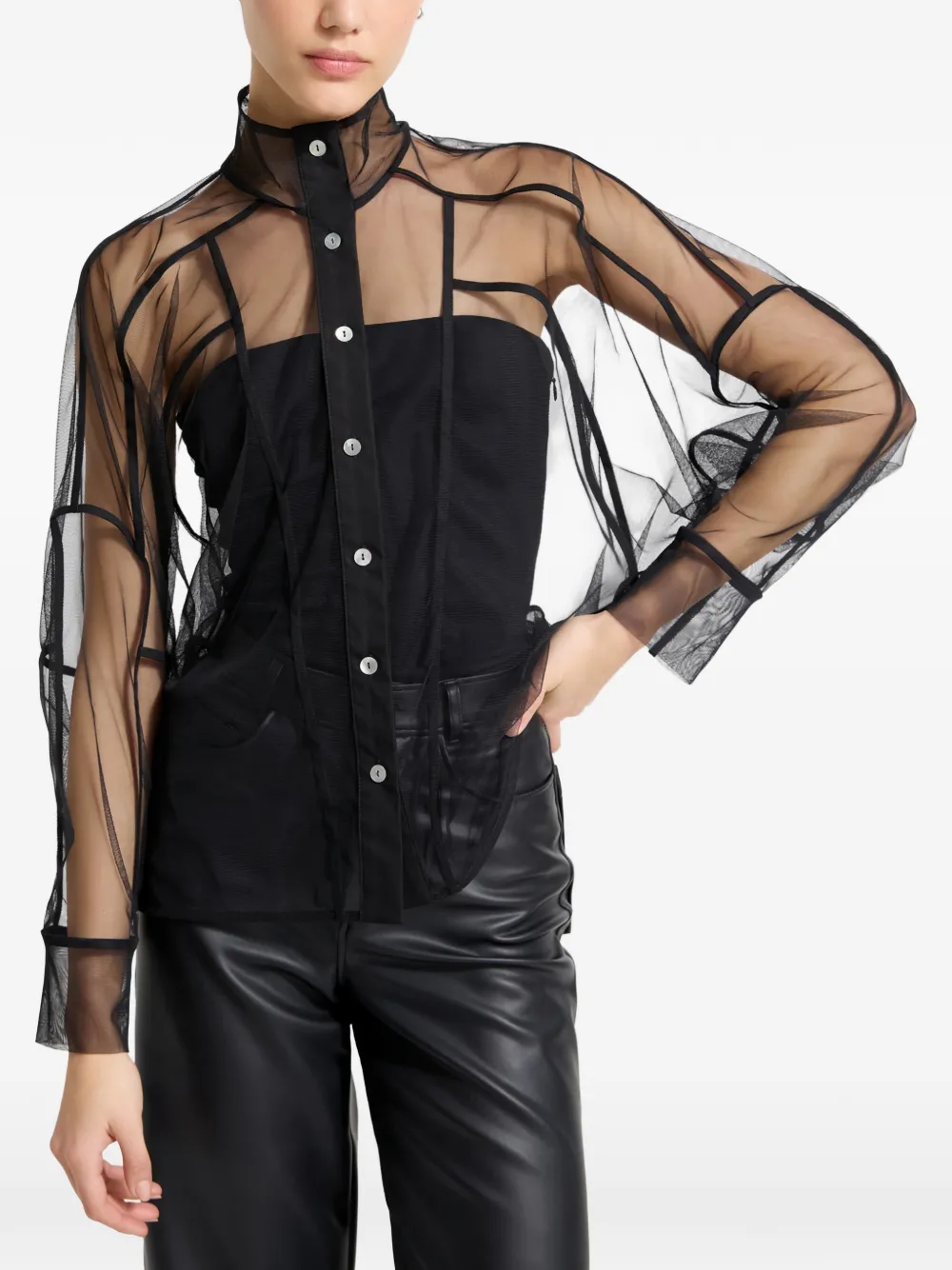  Marcella Lane Mesh-seam Shirt - Black 