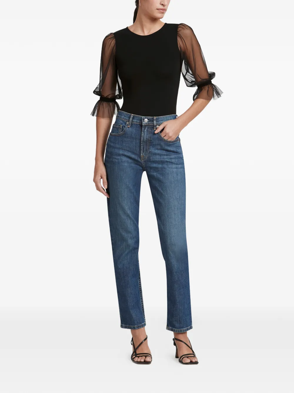 Marcella Bellerose body met mesh mouwen - Zwart