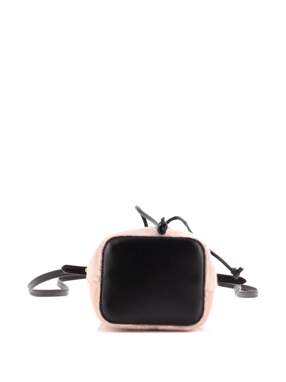 Pre-owned Fendi Logo Mon Tresor Printed Fur With Leather Mini Bucket Bag In Neutral