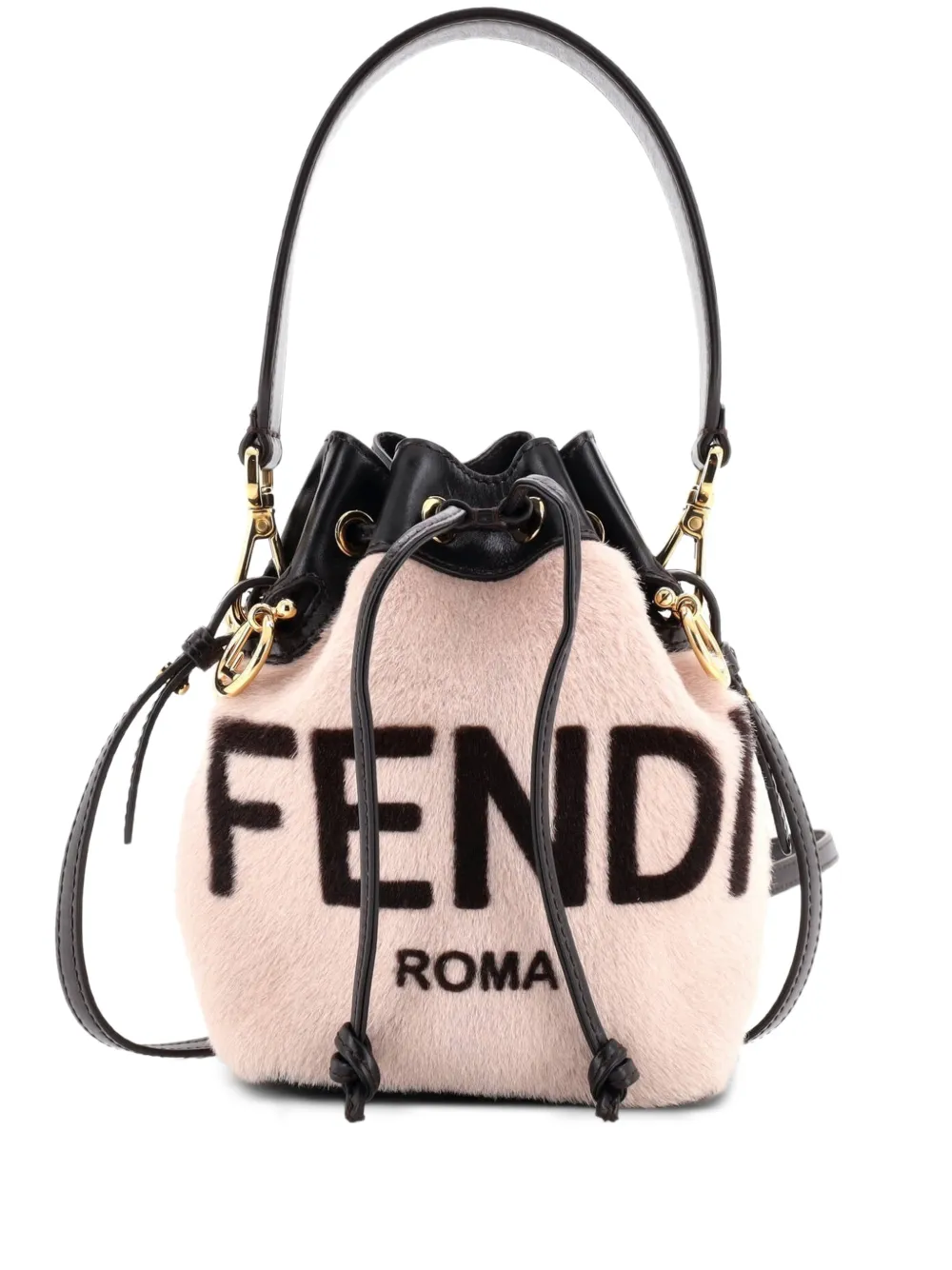 Fendi Pre-Owned Logo Mon Tresor Printed Fur with Leather Mini bucket bag - Toni neutri