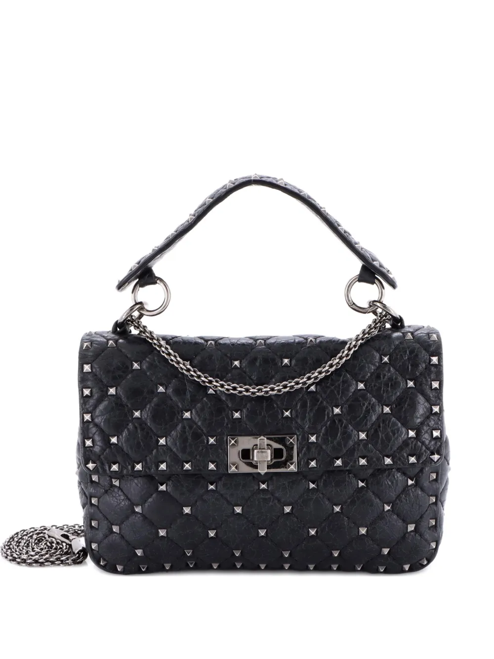 Pre-owned Valentino Garavani Rockstud Spike Flap Bag Quilted Leather Medium Crossbody Bag In Black