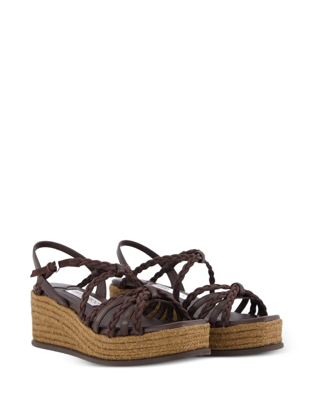  Jimmy Choo Nyra Braided-leather Wedge-heel Sandals - Brown 