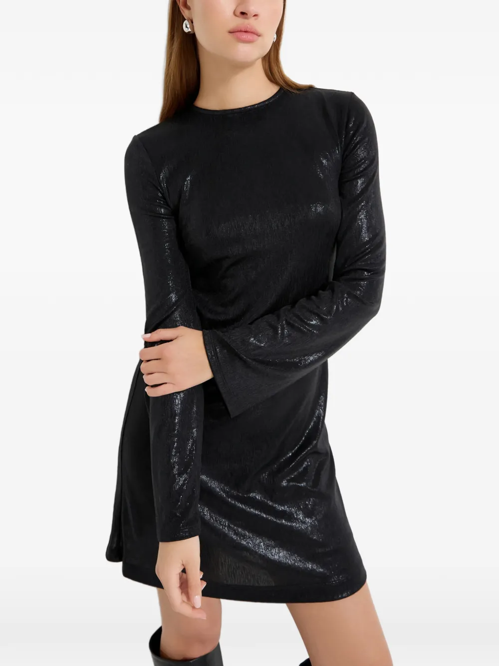 Marcella Adya Metallic-Minikleid mit ausgestellten Ärmeln - Schwarz