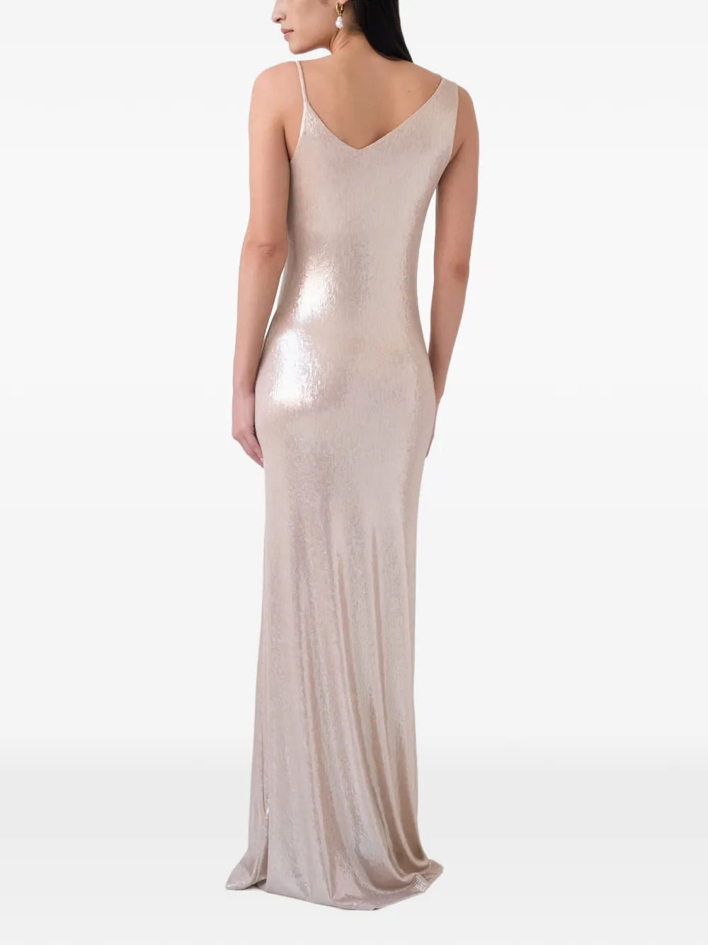 Marcella Liberty maxi-jurk met diepe ronde hals Beige
