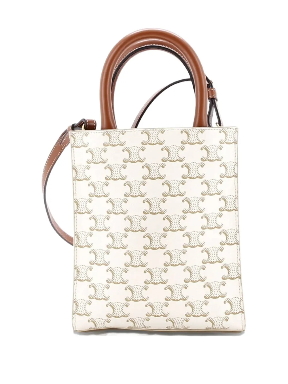 Pre-owned Celine Vertical Cabas Tote Triomphe Coated Canvas Mini Satchel In Neutral