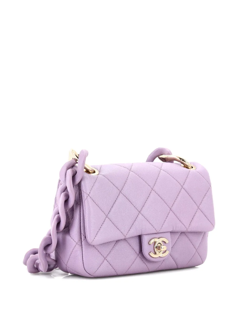 Pre-owned Chanel Funky Match Flap Bag Quilted Caviar Mini Crossbody Bag In Purple