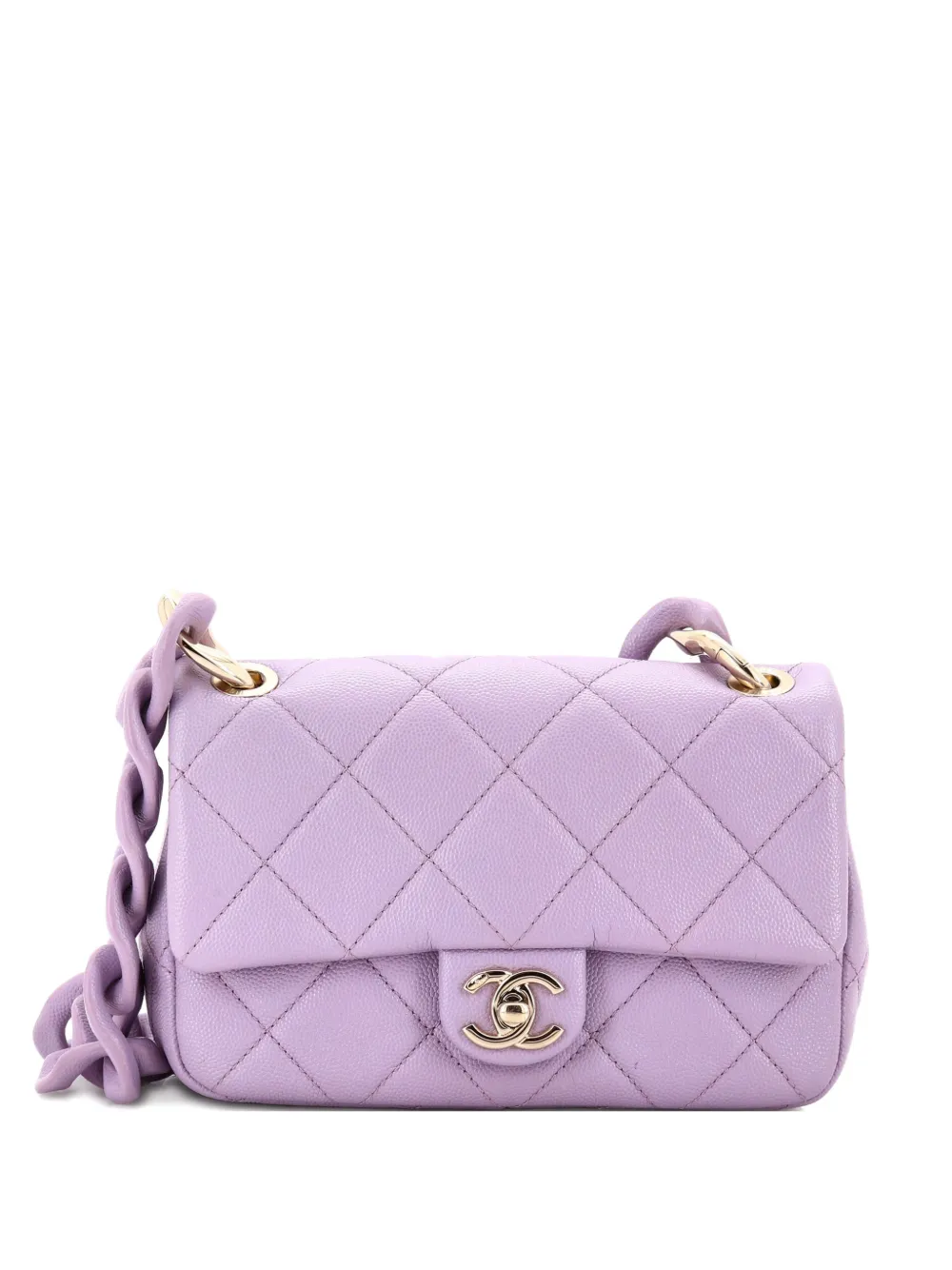 Pre-owned Chanel Funky Match Flap Bag Quilted Caviar Mini Crossbody Bag In Purple