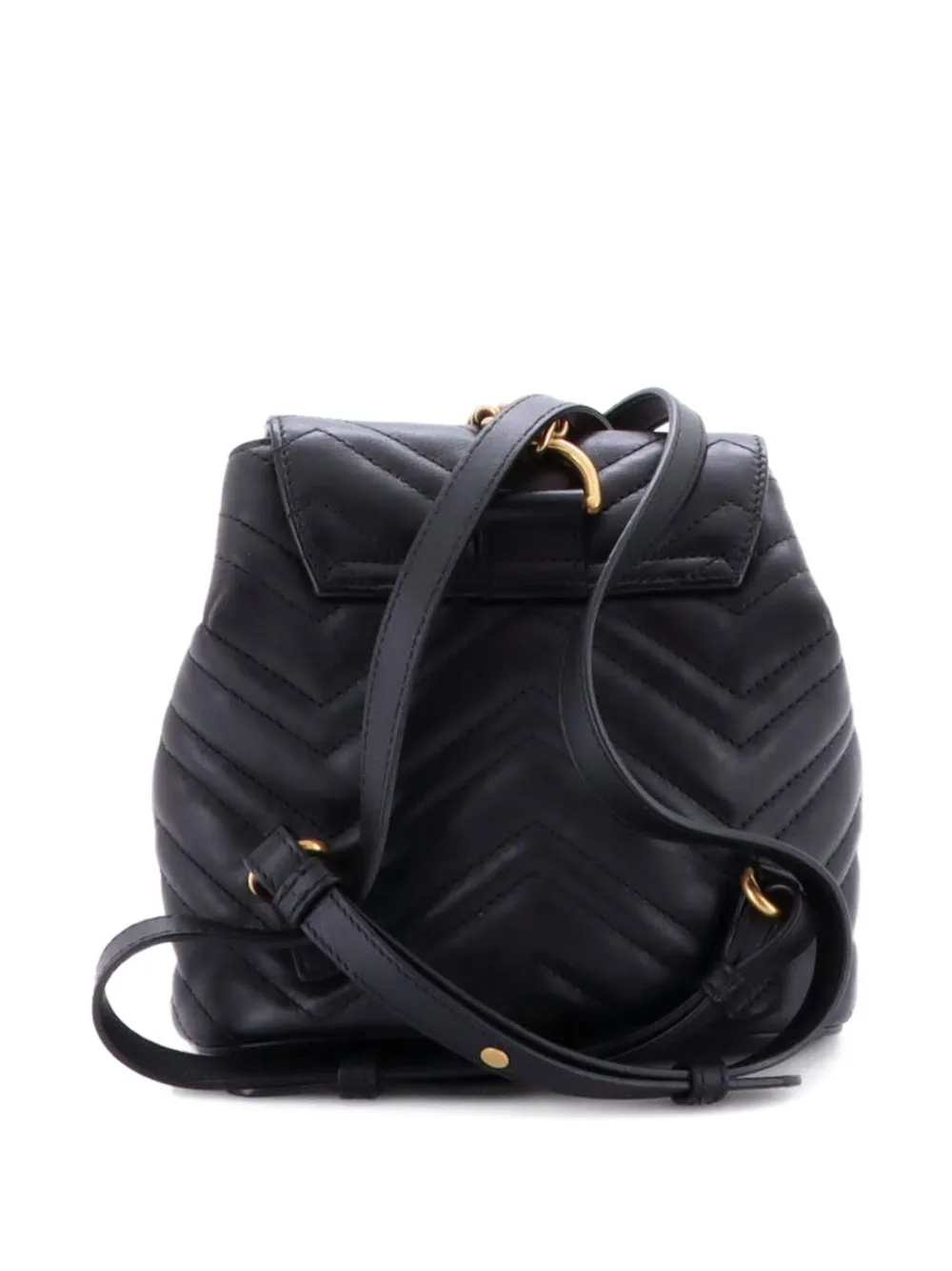 GUCCI Pre-owned Gg Marmont Drawstring Matelasse Leather Mini Backpack In Black