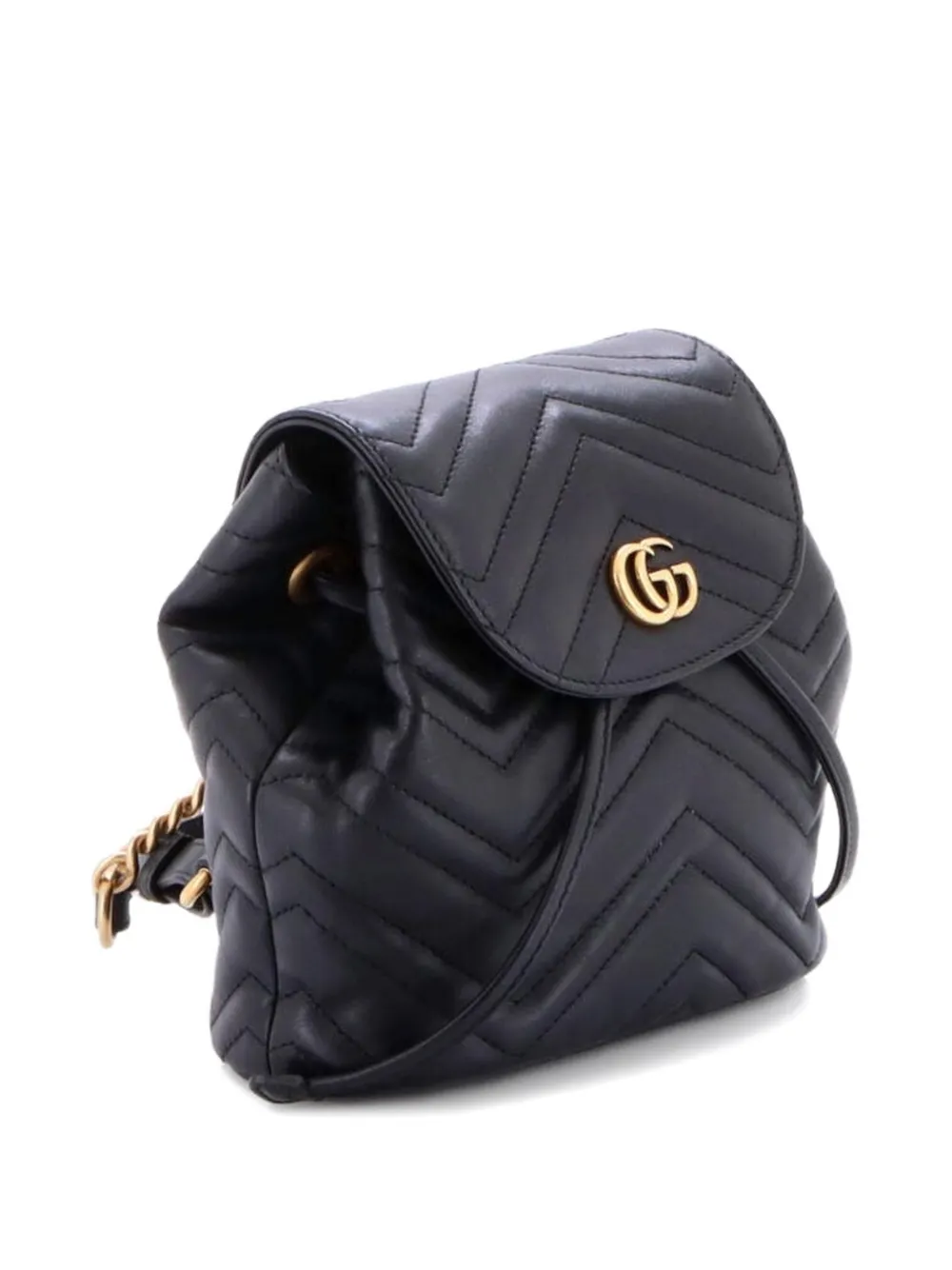 GUCCI Pre-owned Gg Marmont Drawstring Matelasse Leather Mini Backpack In Black