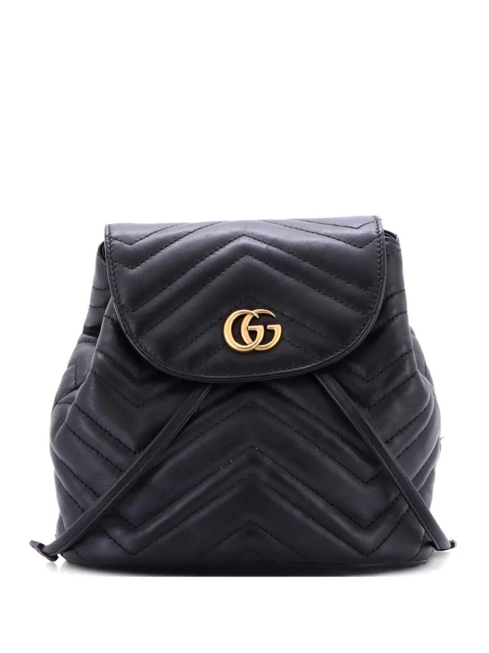 Click to view more detailed imagery on our partner's website Pre-owned Gucci Gg Marmont Drawstring Matelasse Leather Mini Backpack In Black