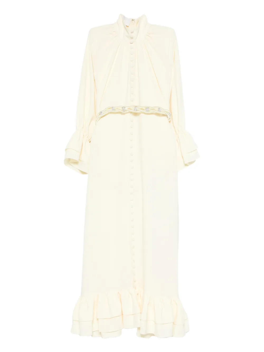 Reem Al Dhaheri robe mi-longue ceinturée à volants | tons neutres | Image 1