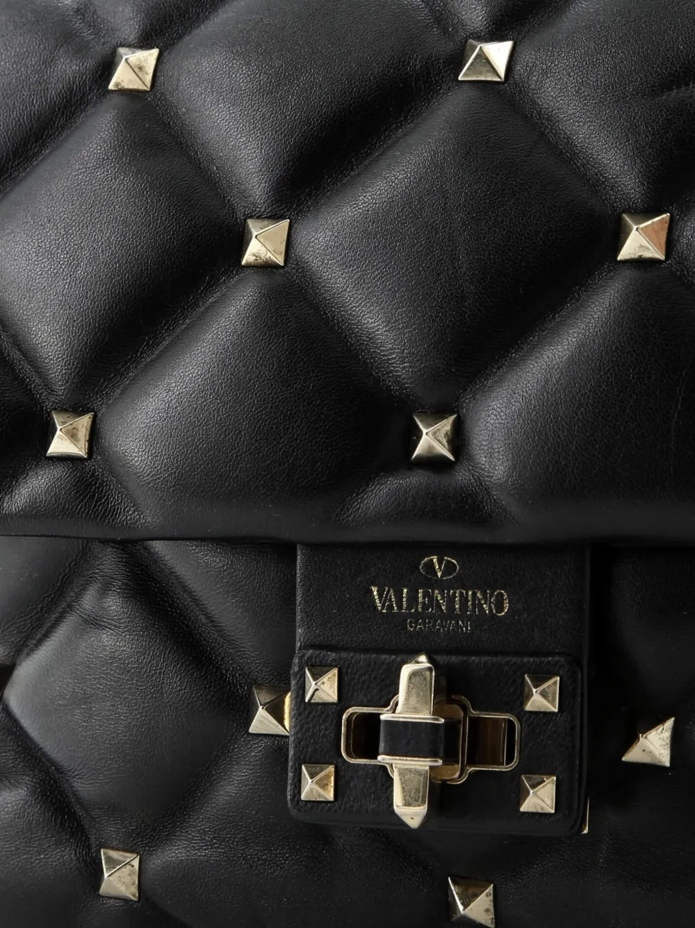 Pre-owned Valentino Garavani Candystud Top Handle Bag Leather Medium Shoulder Bag In Black