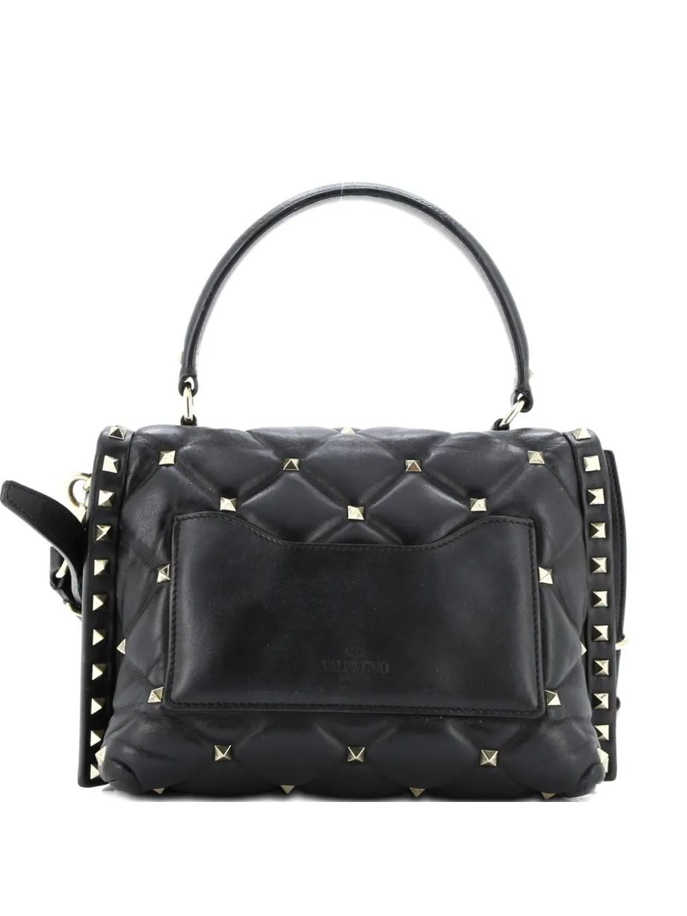 Pre-owned Valentino Garavani Candystud Top Handle Bag Leather Medium Shoulder Bag In Black