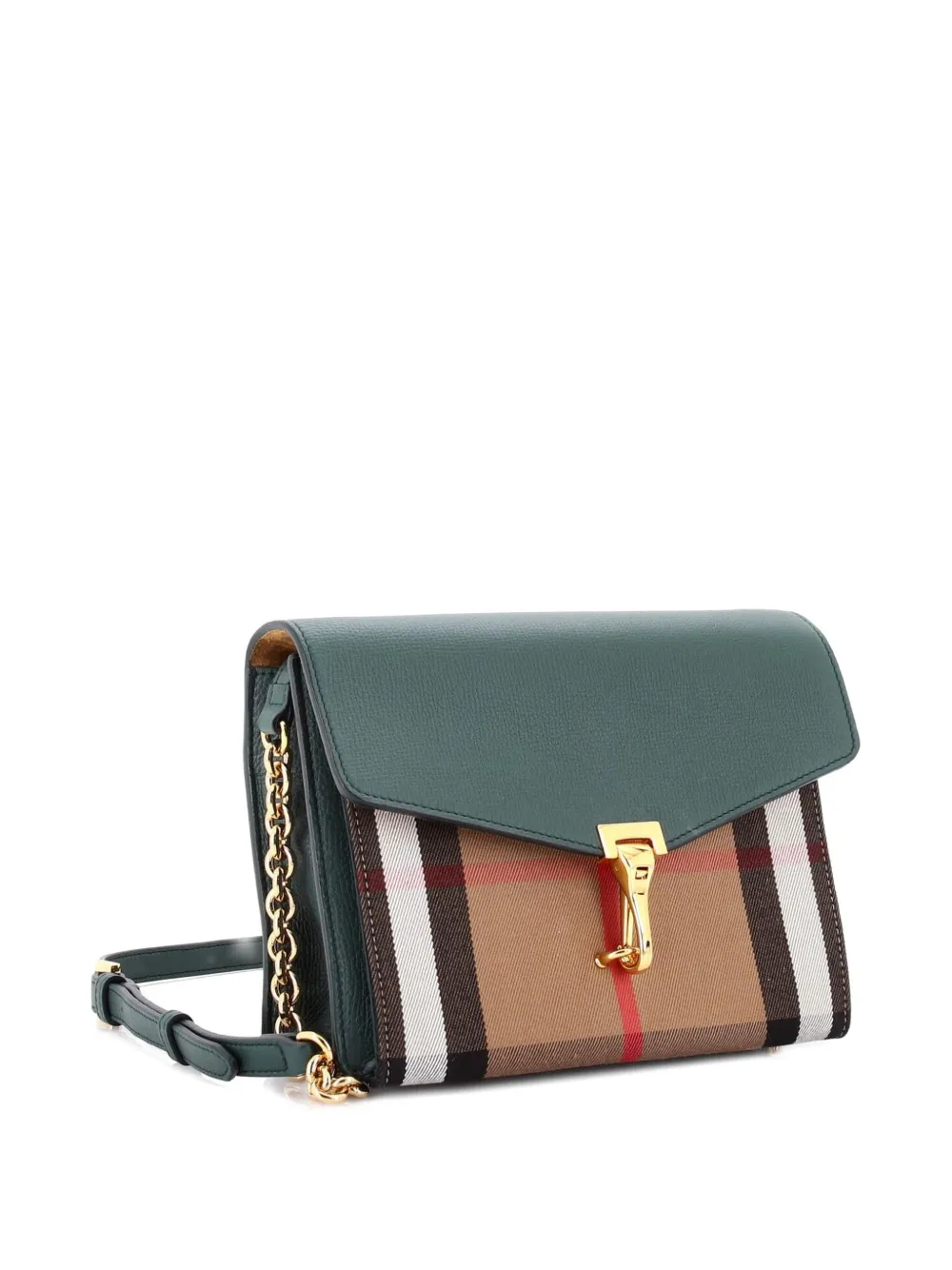 Pre-owned Burberry Macken Leather And House Check Canvas Small Crossbody Bag In Brown