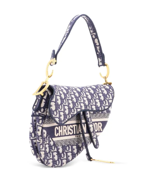 Christian Dior Pre-Owned Saddle Handbag Logo Embroidered Oblique