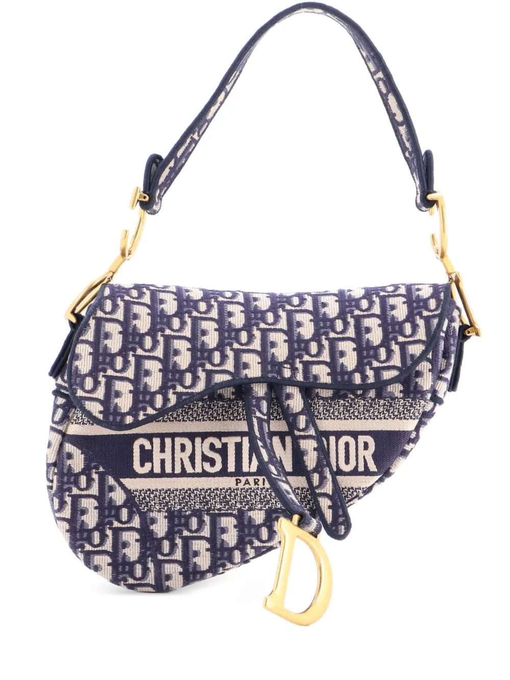 Christian Dior Pre-Owned Saddle Handbag Logo Embroidered Oblique Canvas Medium shoulder bag - Blu