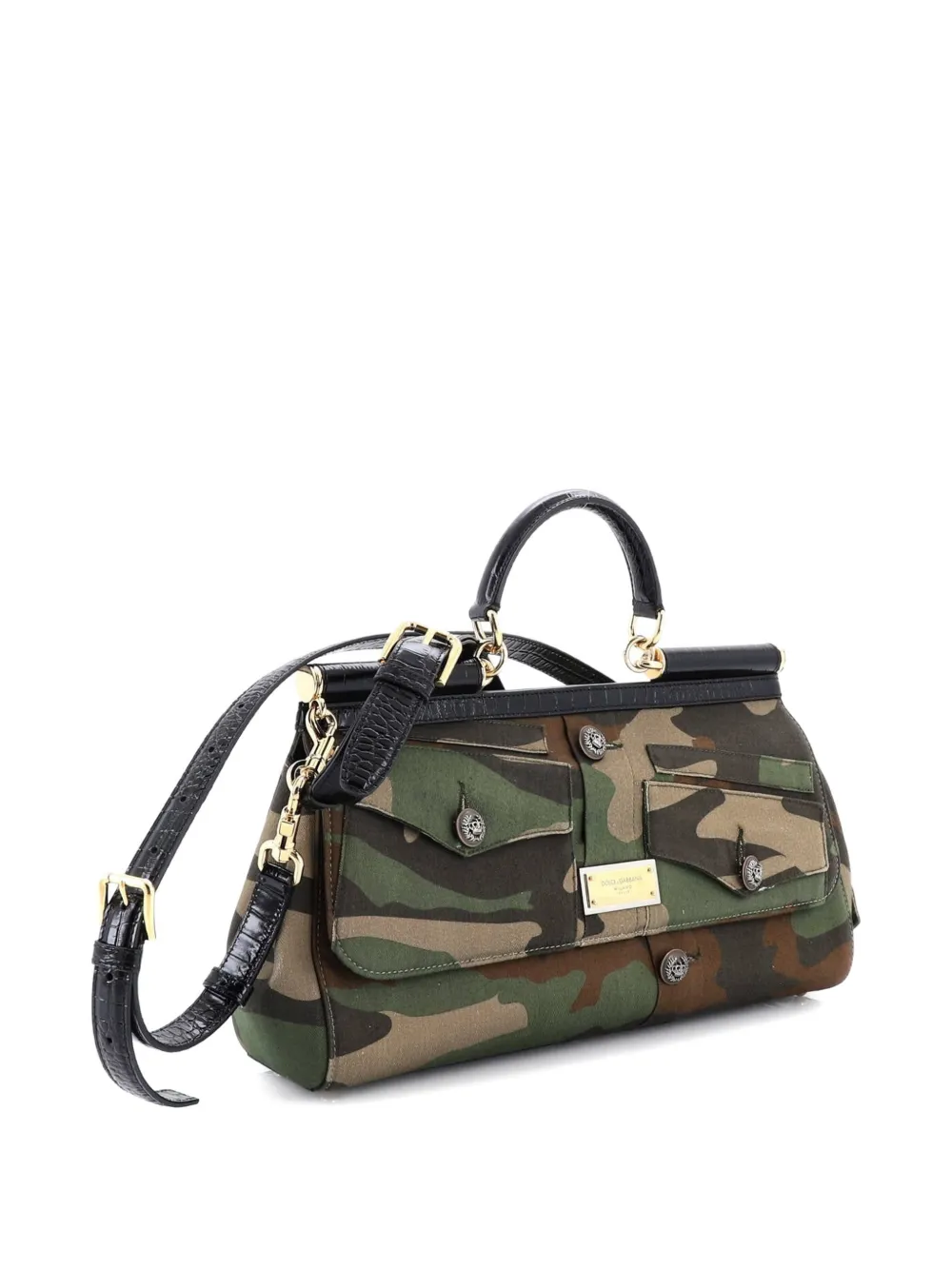 DOLCE & GABBANA Pre-owned Miss Sicily Bag Cotton Camouflage Patchwork Large Satchel In Multi