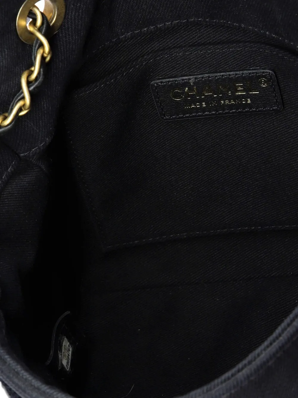 Pre-owned Chanel Coco Flap Bag Fringe Chevron Denim Small Shoulder Bag In Black