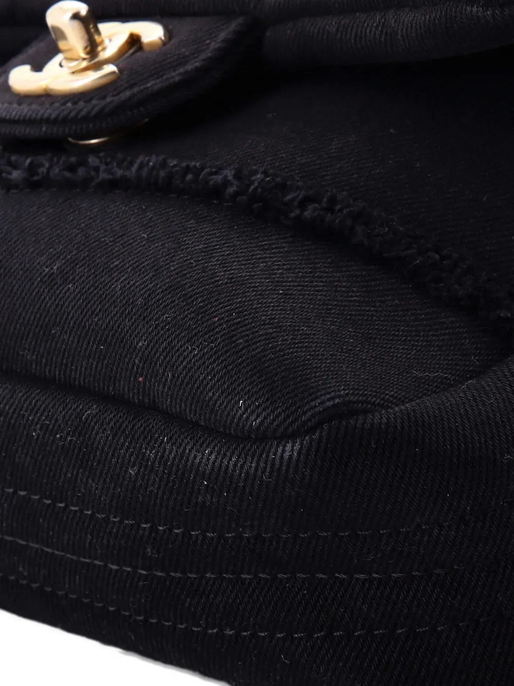 Pre-owned Chanel Coco Flap Bag Fringe Chevron Denim Small Shoulder Bag In Black