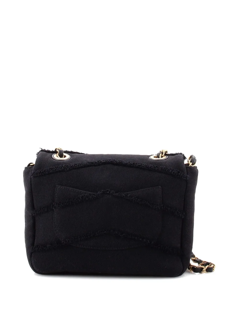Pre-owned Chanel Coco Flap Bag Fringe Chevron Denim Small Shoulder Bag In Black