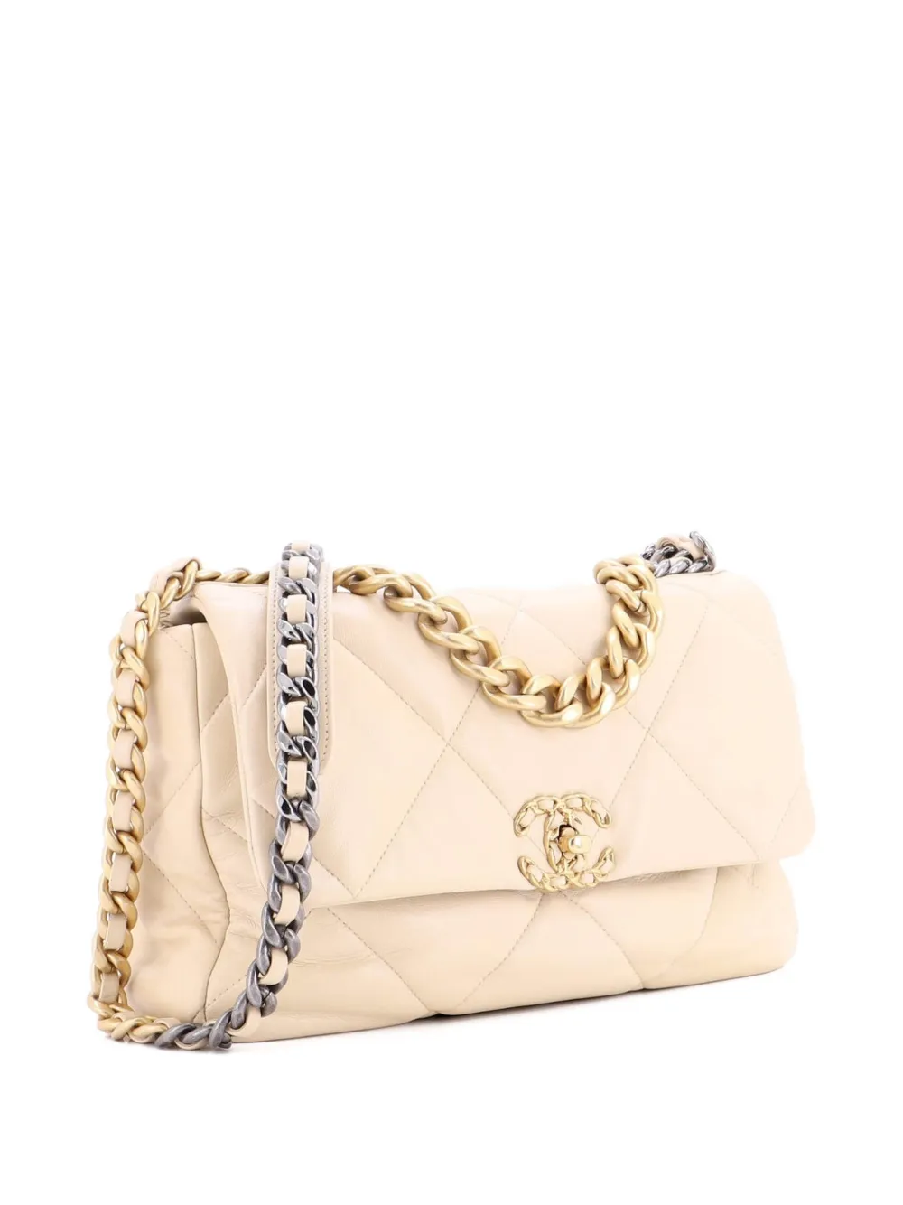 CHANEL Pre-Owned 19 Flap Bag Quilted Leather Large crossbody bag - Toni neutri