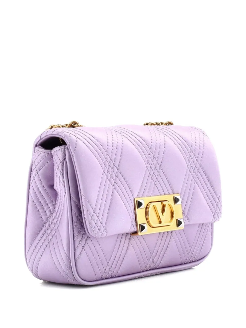 VALENTINO GARAVANI Pre-owned Quiltie 67 Chain Flap Bag Satin Small Shoulder Bag In Purple