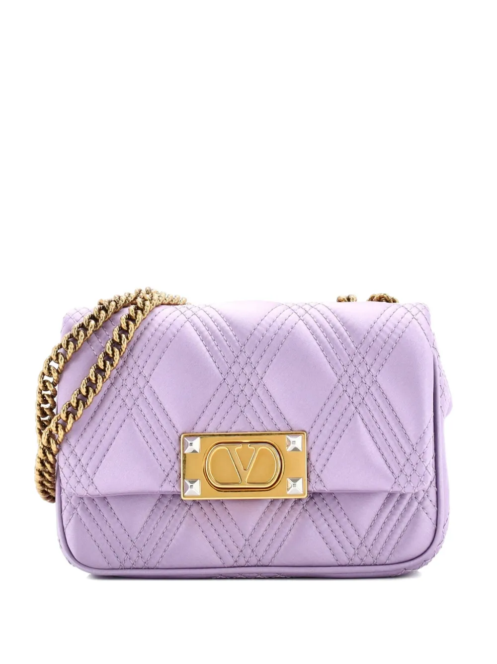 Click to view more detailed imagery on our partner's website Pre-owned Valentino Garavani Quiltie 67 Chain Flap Bag Satin Small Shoulder Bag In Purple