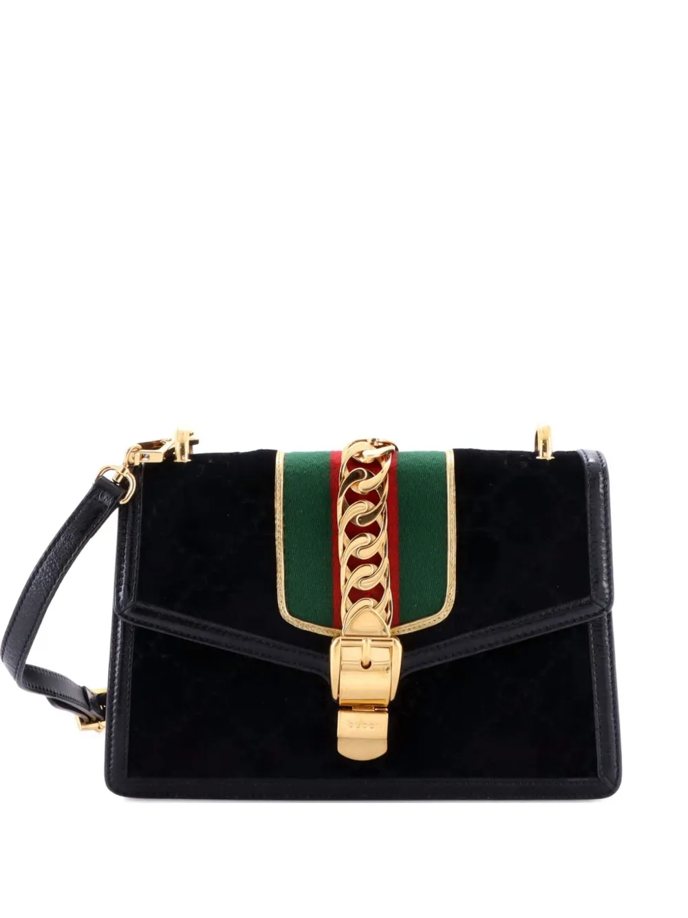 Pre-owned Gucci Sylvie Shoulder Bag Gg Velvet Small Crossbody Bag In Black