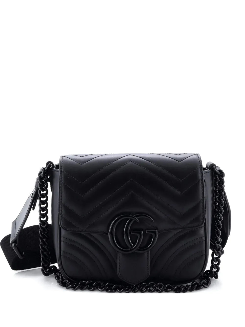 Pre-owned Gucci Gg Marmont Convertible Flap Shoulder Bag Matelasse Leather Mini Crossbody Bag In Black