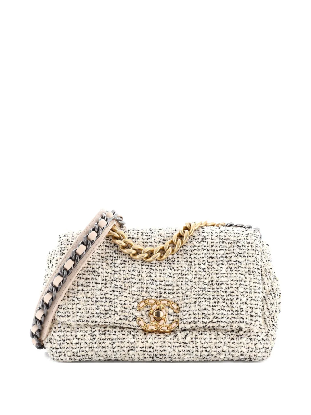 CHANEL Pre-Owned 19 Flap Bag Quilted Tweed Medium crossbody bag - Nero