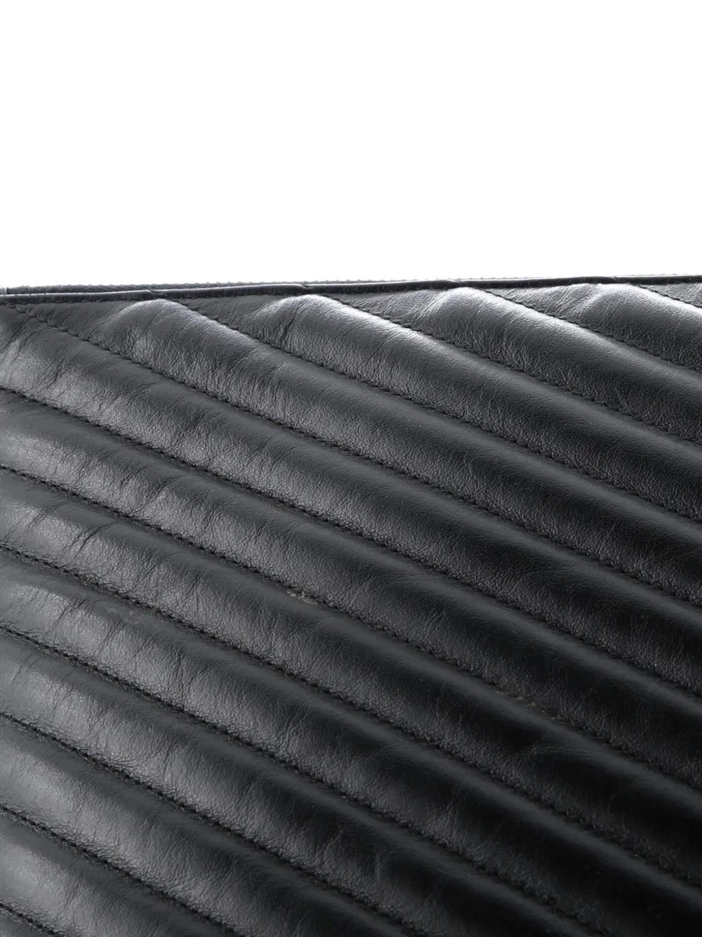 SAINT LAURENT Pre-owned Classic Monogram Wristlet Pouch Matelasse Chevron Leather Large Clutch Bag In Black