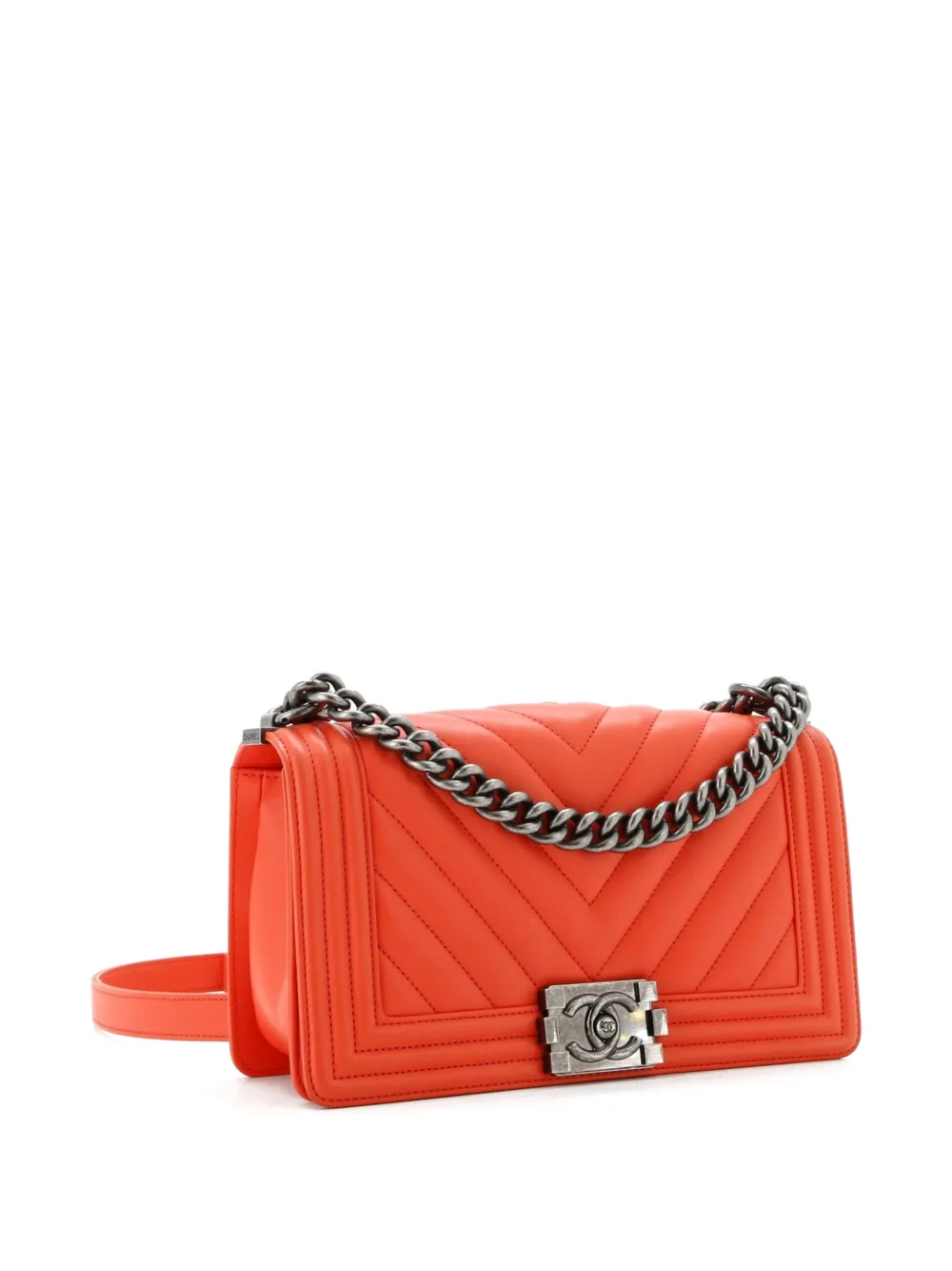 Pre-owned Chanel Boy Flap Bag Chevron Calfskin Old Medium Shoulder Bag In Red