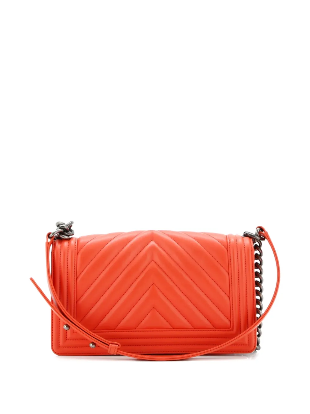 Pre-owned Chanel Boy Flap Bag Chevron Calfskin Old Medium Shoulder Bag In Red