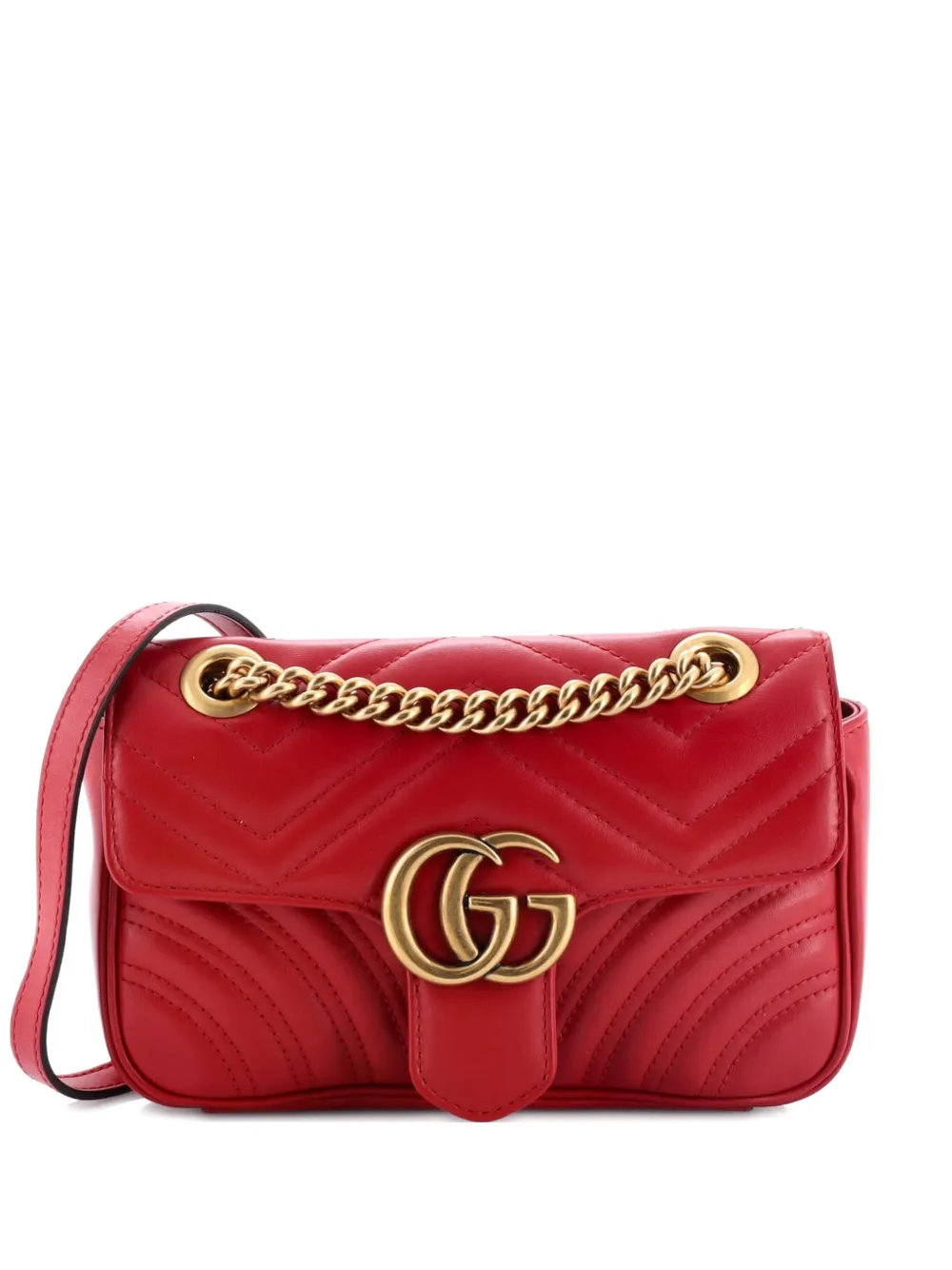 Gucci Pre-Owned GG Marmont Flap Bag Matelasse Leather Mini crossbody bag - Rosso