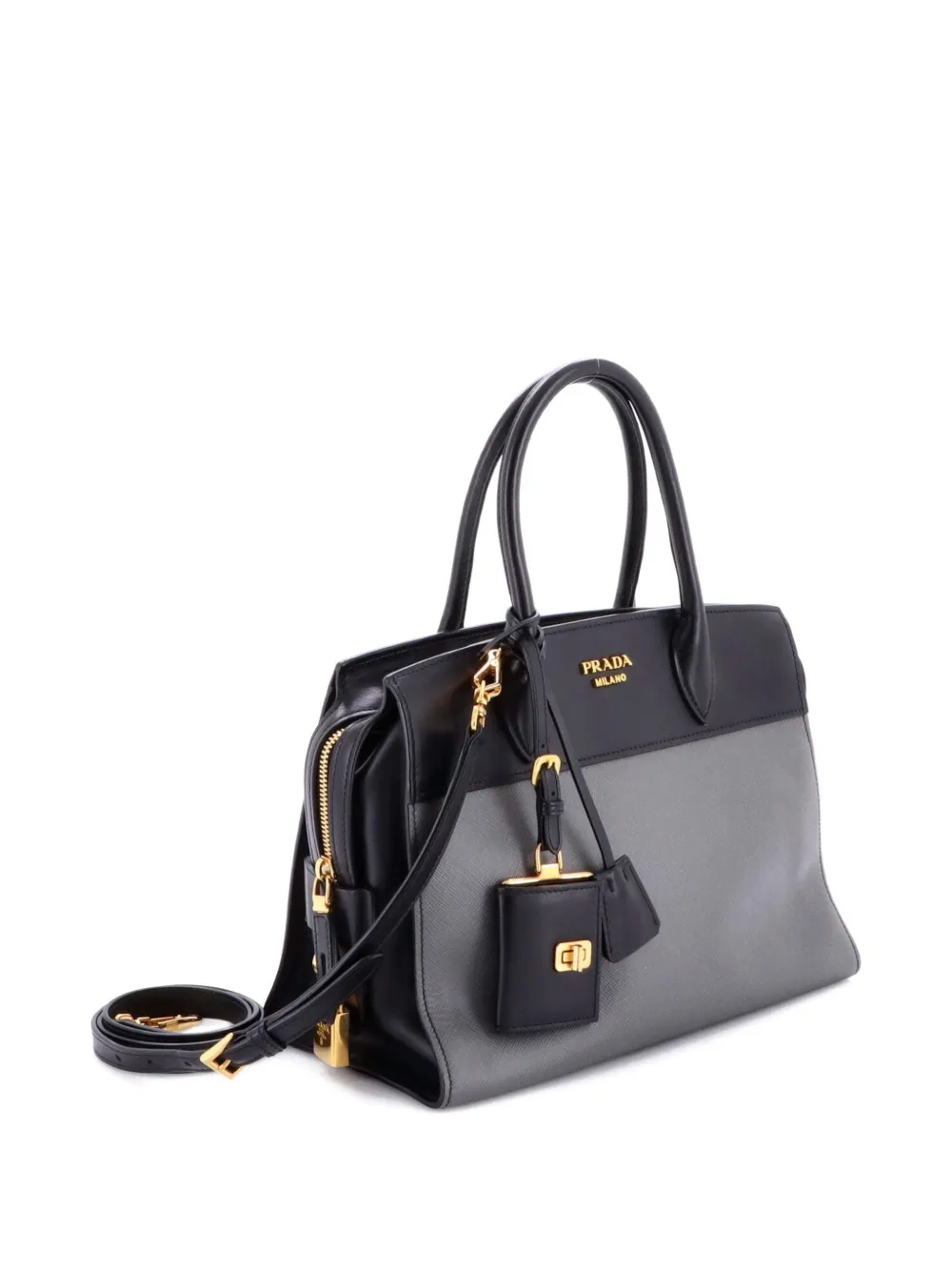 Pre-owned Prada Esplanade Saffiano With City Calf Medium Tote Bag In Gray