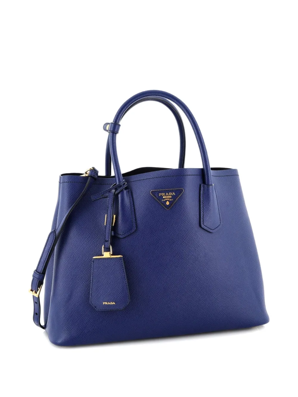 PRADA Pre-owned Cuir Double Saffiano Leather Medium Tote Bag In Blue