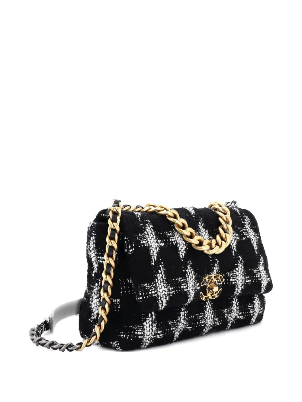 CHANEL Pre-owned 19 Flap Bag Quilted Houndstooth Tweed And Ribbon Large Crossbody Bag In Multi