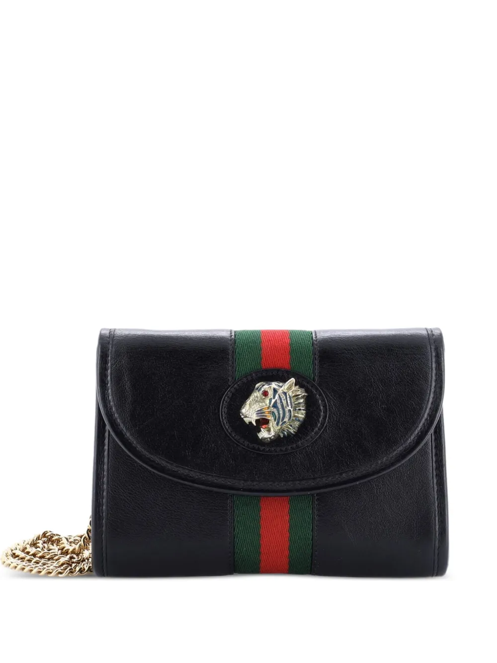 Gucci Pre-Owned Rajah Web Chain Shoulder Bag Leather Mini crossbody bag - Black