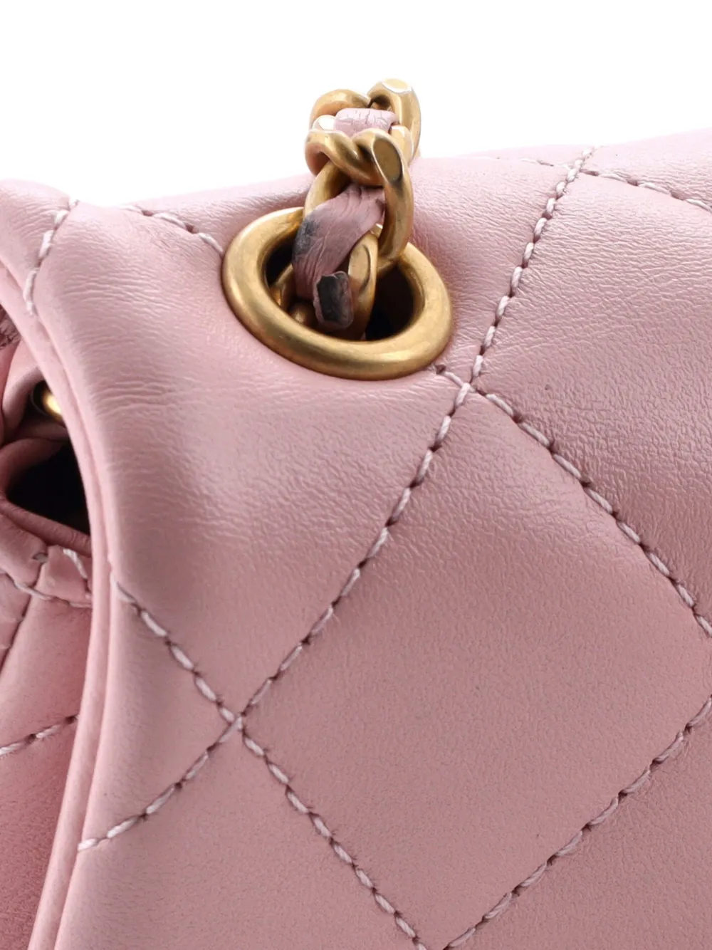 Pre-owned Chanel Sweet Heart Chain Flap Bag Quilted Lambskin Mini Shoulder Bag In Pink