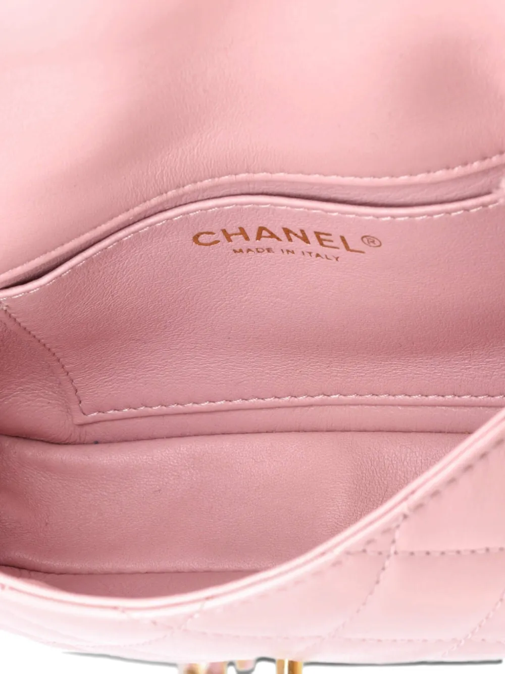 Pre-owned Chanel Sweet Heart Chain Flap Bag Quilted Lambskin Mini Shoulder Bag In Pink