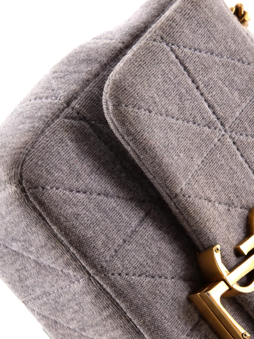 Pre-owned Saint Laurent Jamie Flap Bag Quilted Jersey Small Shoulder Bag In Gray