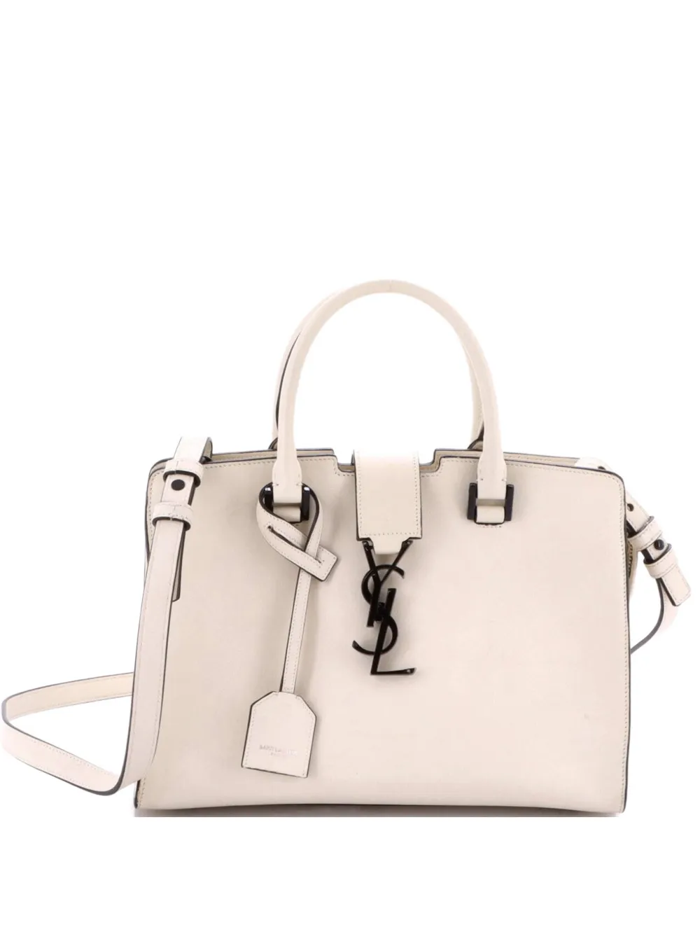 Pre-owned Saint Laurent Monogram Cabas Leather Baby Satchel In White