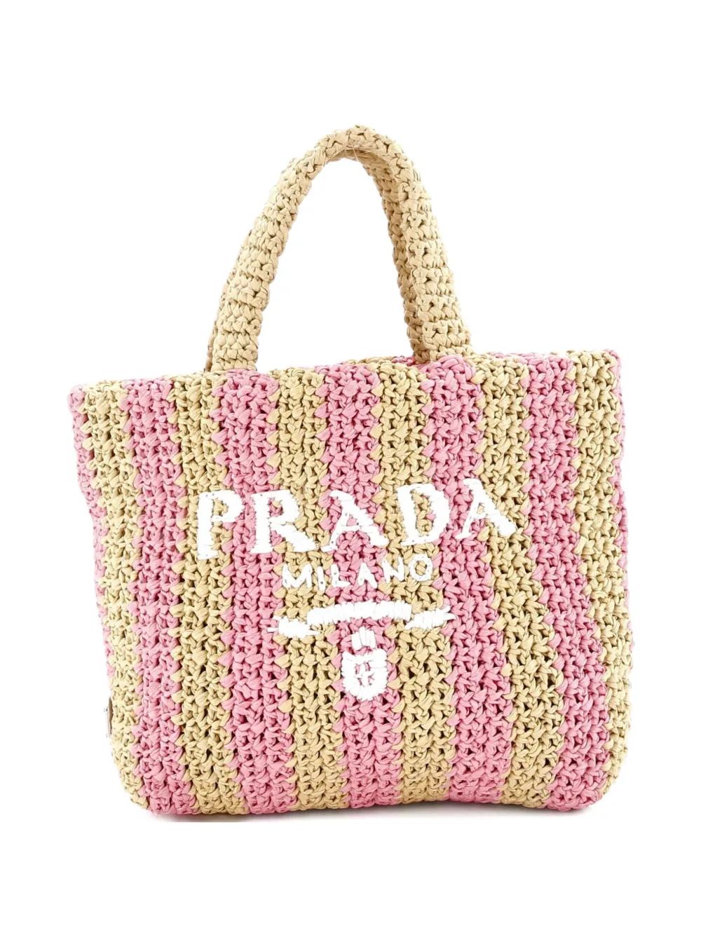 Click to view more detailed imagery on our partner's website Pre-owned Prada Logo Raffia Small Tote Bag In Neutral