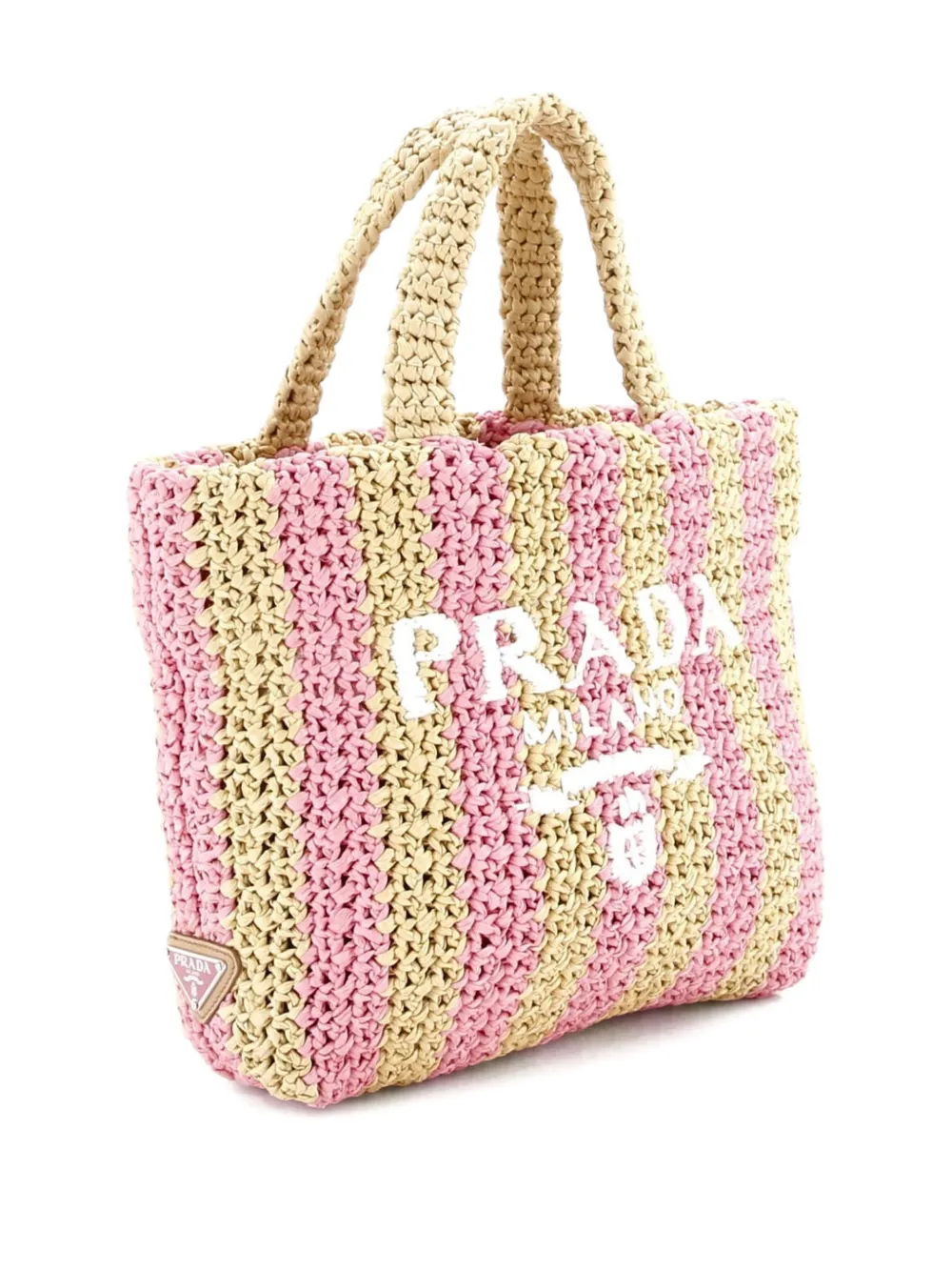 PRADA Pre-owned Logo Raffia Small Tote Bag In Neutral