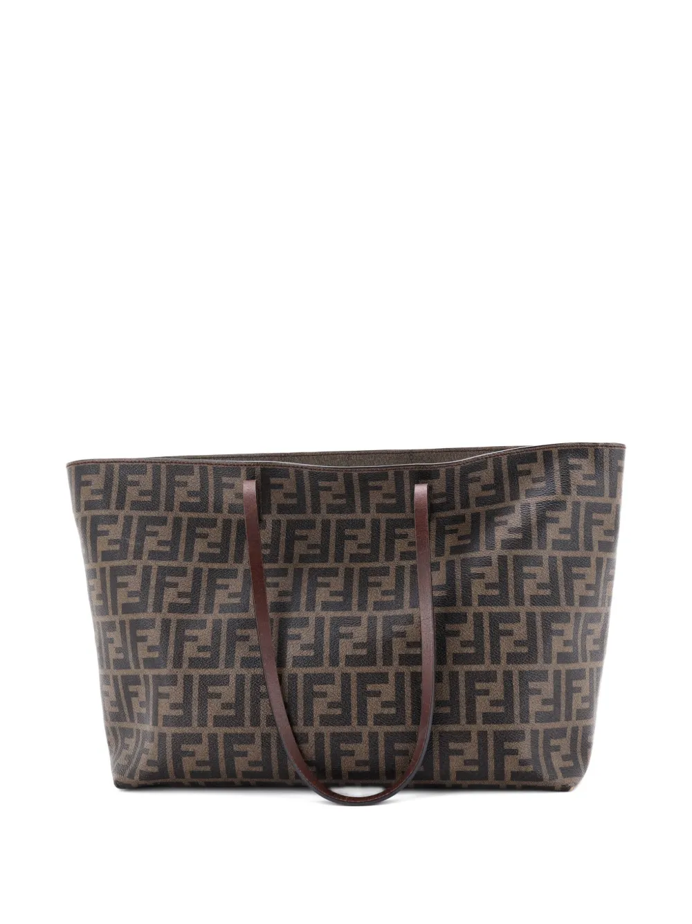 Pre-owned Fendi Roll Zucca Coated Canvas Medium Tote Bag In Brown