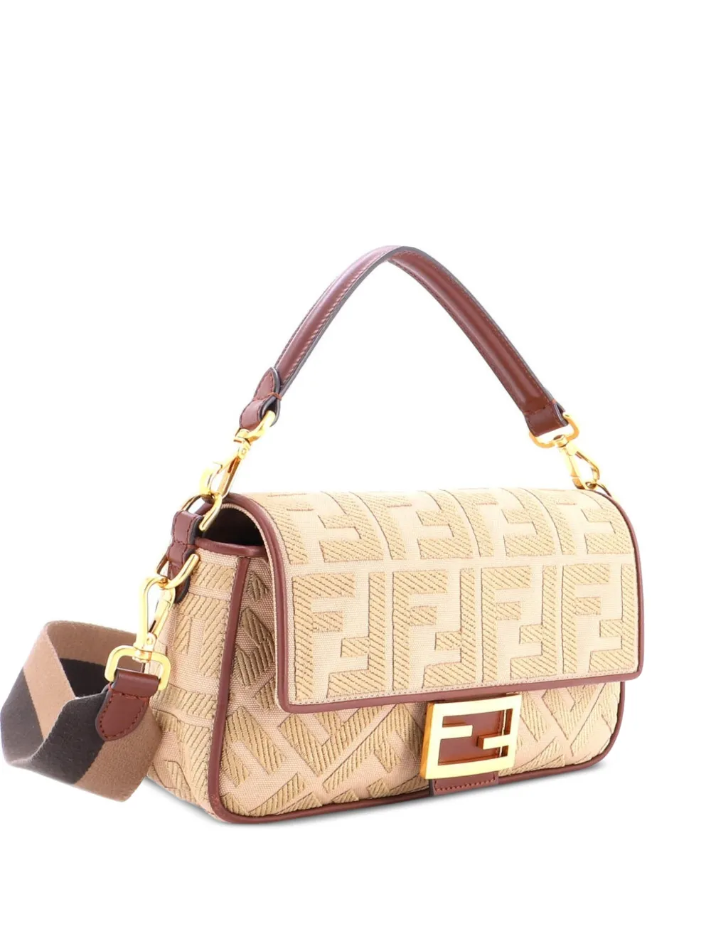 Fendi Pre-Owned Baguette NM Bag Zucca Embroidered Canvas Medium shoulder bag - Marrone